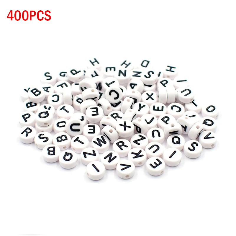 400 шт Белый Алфавит буквы круглые бусины акриловые рукоделие Создание ювелирных