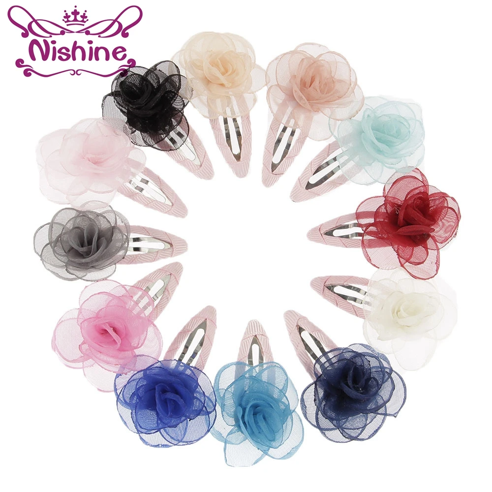 

Nishine 12pcs/lot Newborn Burned Edges Lace Flower Hair Clip Children Hairpins Kids Girls Cloth Head Accessories