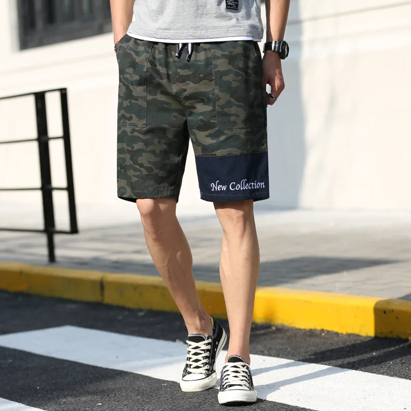 Мужские камуфляжные Короткие повседневные Лоскутные джинсы брюки мужские