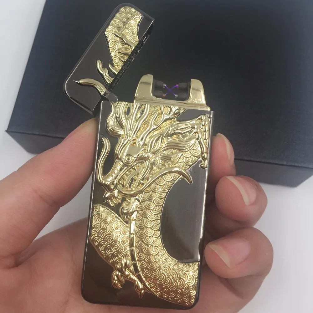 Электронная usb зарядка двойная плазменная дуговая Зажигалка перезаряжаемый электронный импульсный Зажигалка китайский Дракон Форма зажигалка для подарков
