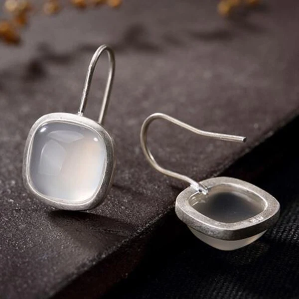 Silver S925 Серебряные женские серьги, модные уникальные простые квадратные серьги для женщин - Цвет камня: Silver