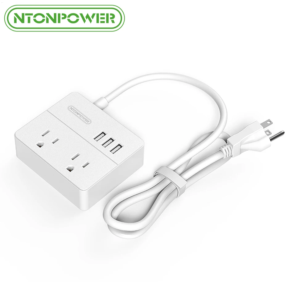 NTON power OSP путешествия US электрическое штепсельное гнездо мини и портативный 2 розетки переменного тока 3 порта usb зарядки с 3 футов/1 м шнур питания - Цвет: White