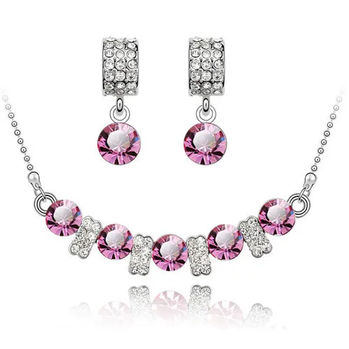 darkpink Asutrain Кристалл разноцветный Модный Ювелирный набор ожерелье серьги СР Циркон романтические подарки для влюбленных Прямая качество - Окраска металла: darkpink