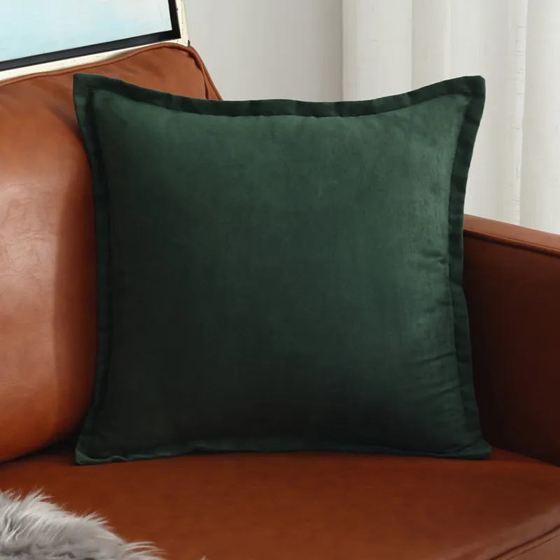 dark green Однотонный замшевый чехол для подушки, синий, зеленый, серый, оранжевый, розовый, декоративная наволочка для подушки, пиломатериал, чехол для подушки 45X45 см/30x50 см/60x60 см - Цвет: dark green