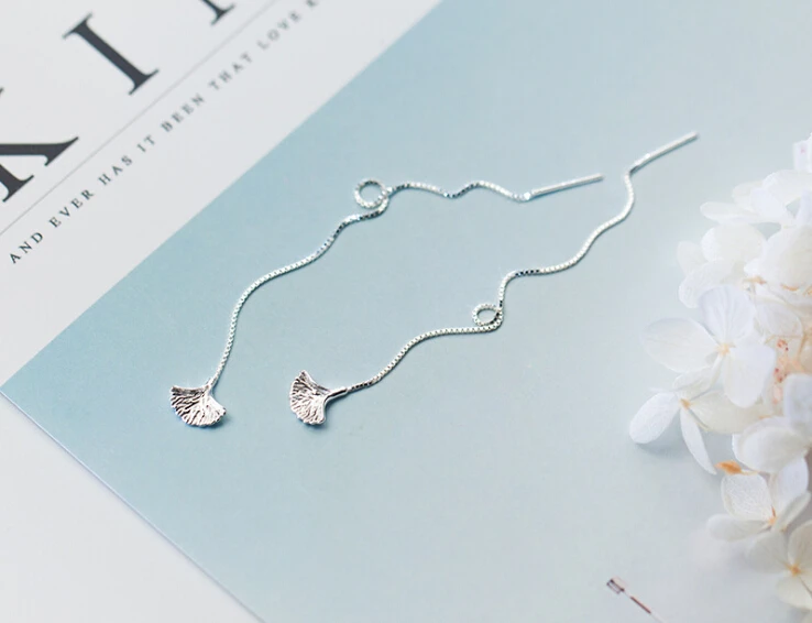 Длинные висячие серьги гинкго билоба Серебряное устройство вдевания нитки A1679 |