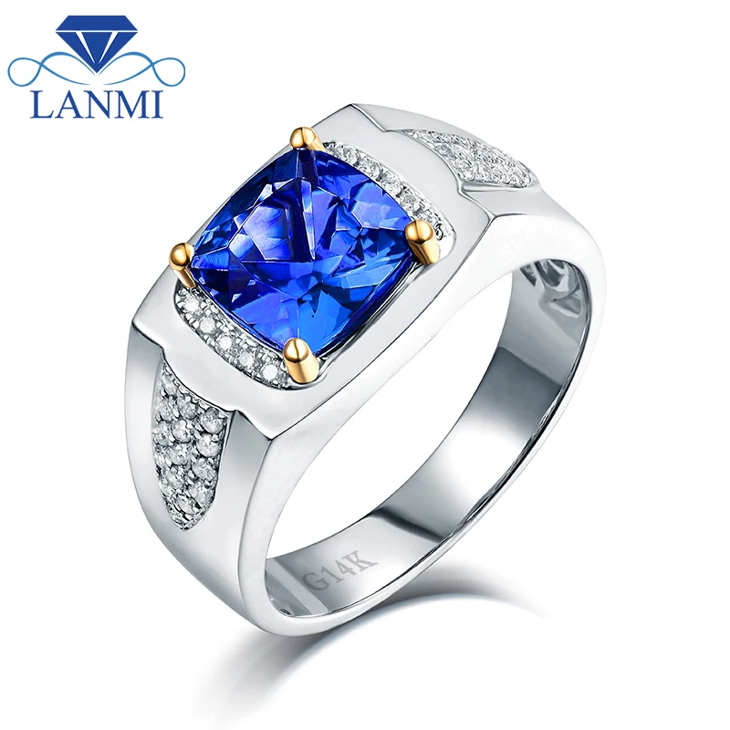 Одноцветные кольца из танзанита 14K 585 двухцветные золотые натуральный синий цвет