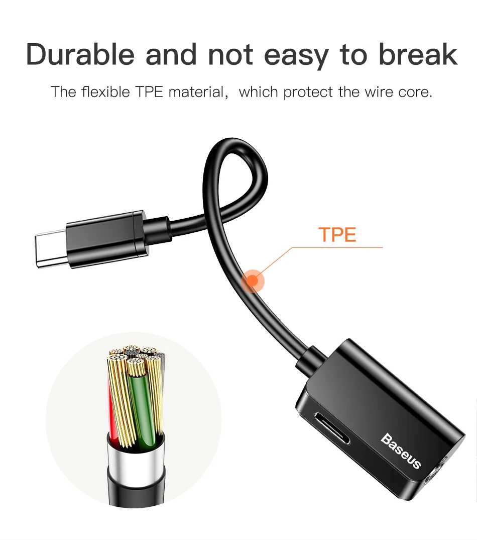 Аудиоадаптер Baseus type-C с разъемом 3,5 мм и разъемом USB C для наушников Xiaomi huawei Oppo Vivo