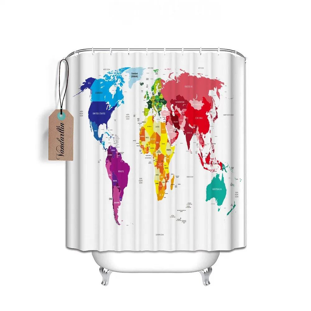 Красочные карта мира Дизайн Home Decor полиэстер ткань душ Шторы дюймов Longwith название
