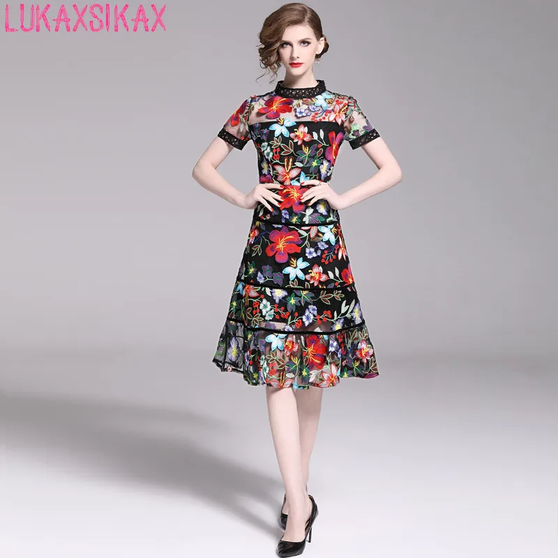Роскошное Сетчатое подиумное платье LUKAXSIKAX 2019 с цветочной вышивкой на заказ