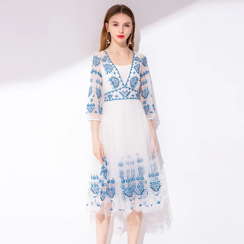 Новый роскошный сезон весна лето платье с вышивкой 2019 новая женская одежда