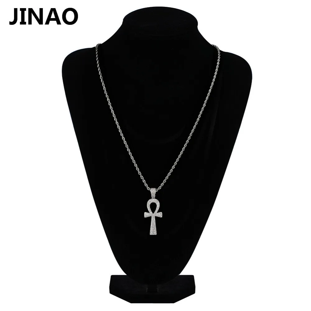 JINAO хип-хоп серебряный цвет Иисус Египетский Анкх брелок крест кулон ожерелья