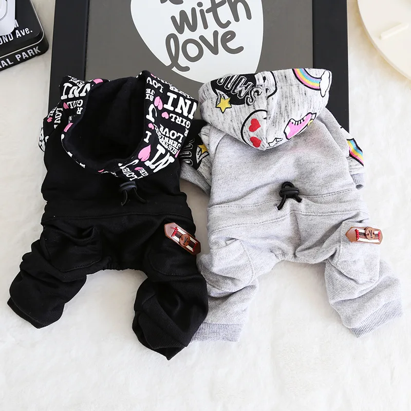 Fashion Printing Four Legs Jumpsuits for Dogs Black Grey Colors Xs-xl Sizes Dog Clothes Autumn and Winter Pet | Дом и сад
