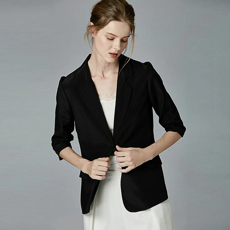 Женский блейзер из 100% шелка с рукавом три четверти и одной пуговицей 2