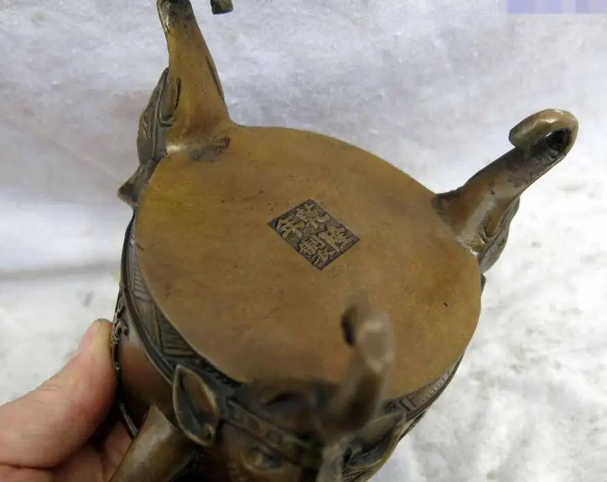 8 &quotКитайская латунная медная декоративная картина слон Курильница статуя