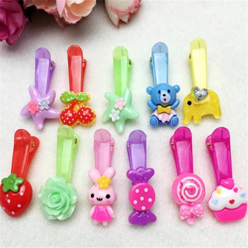 

20Pcs/Lot Girl Hairpin Pretty Hair Pins Multicolor Hairclips Animal Bow Flower Hairpin Barrette Resin Headwear Hair Accessories