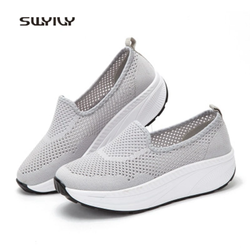 SWYIVY/Женская Тонизирующая обувь; тканевая дышащая обувь на платформе; Новинка года; сезон лето; женская обувь для похудения на полой подошве; Ультра-светильник