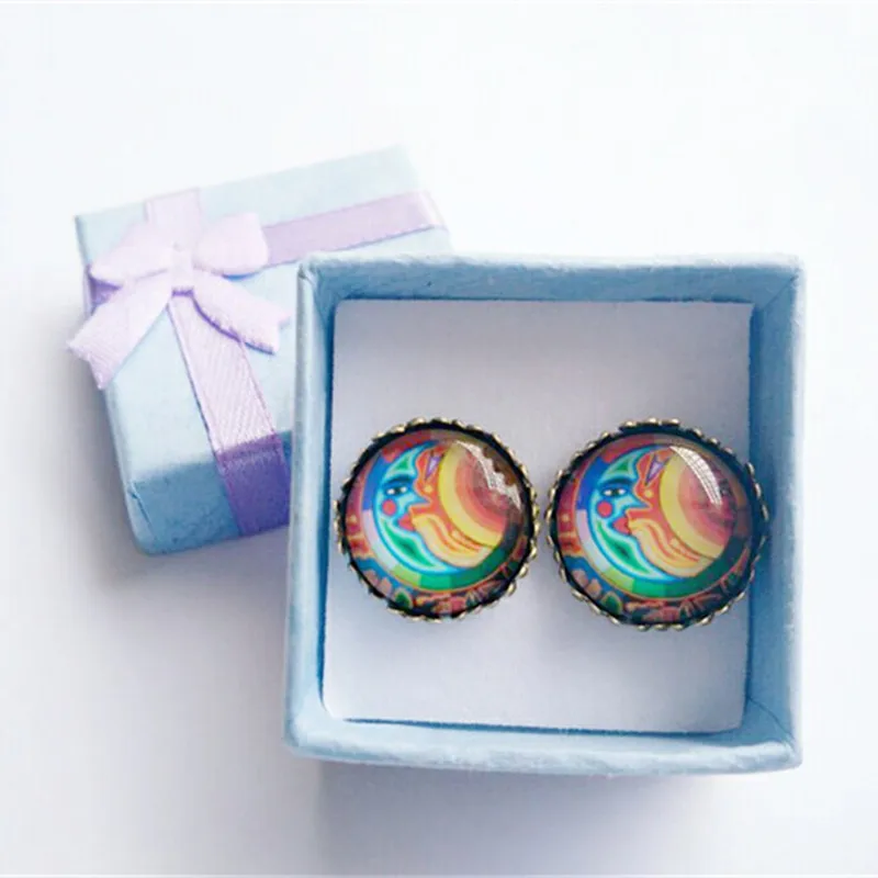 Золотые серьги-гвоздики с короной для женщин Стеклянные Кабошоны круглые