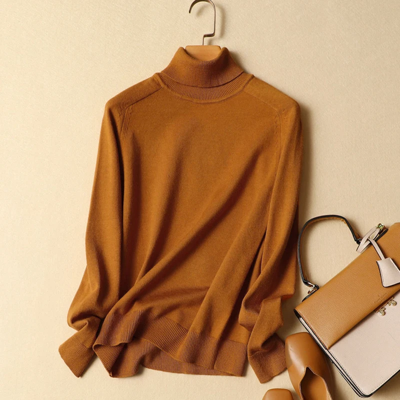 2018 Winter Women's Turtleneck Sweater Loose-Hair Knitting Thick-Backed Elastic Large Size Keep Warm Pure Color A191 | Женская