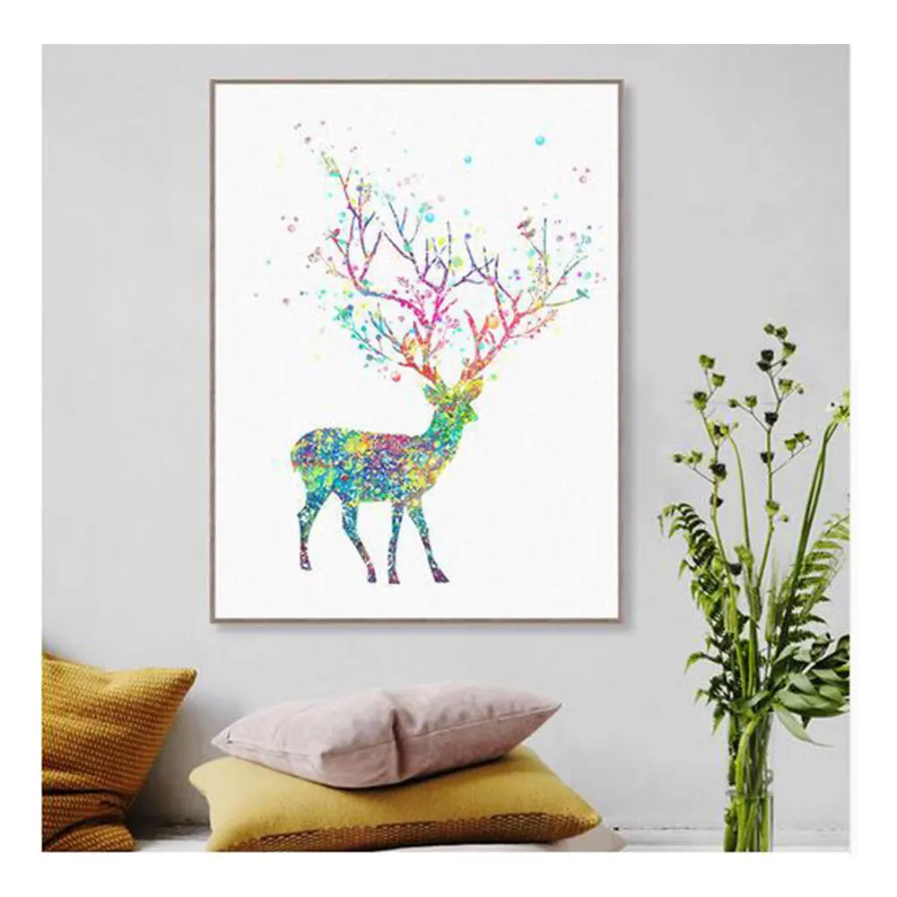 Современный художественный постер A4 с головой оленя акварельного цвета