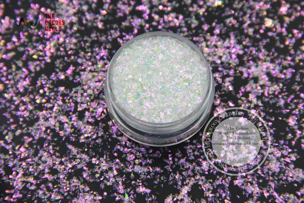 

TCR325 White color with bullion iridescent purple and Green Color luster Mylar Random shape glitter for nail Art and DIY Decora