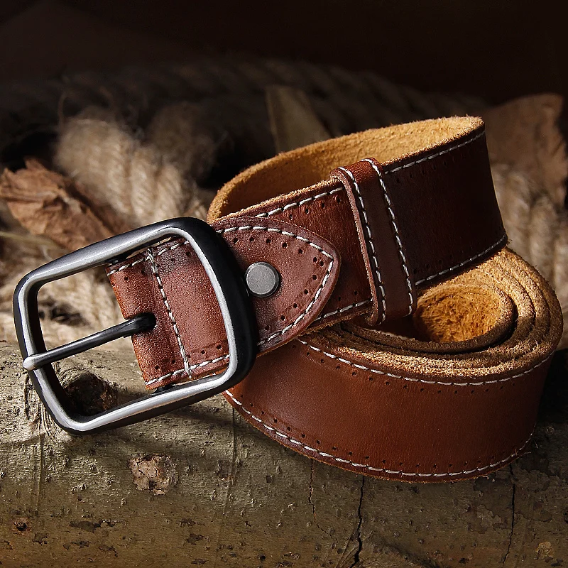 Мужской ремень из натуральной кожи с пряжкой в стиле ретро ширина 3 8 дюйма
