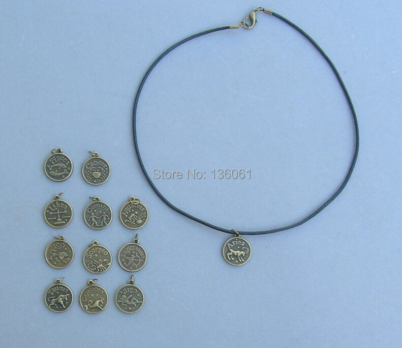 Винтажное бронзовое ожерелье с 12 созвездиями зодиака подвески массивное черное