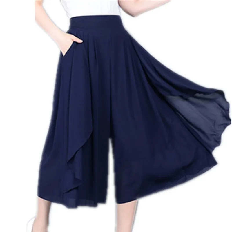 Модные летние шифоновые широкие брюки семь брюк тонкие свободные повседневные с