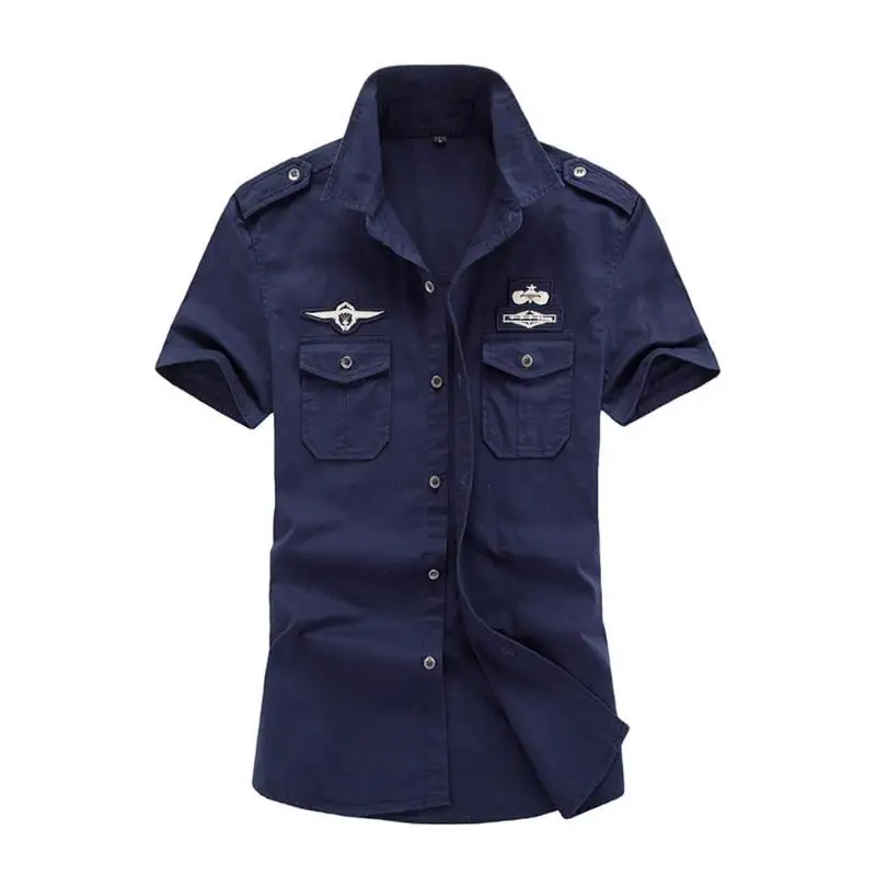 Для мужчин из 100% хлопка рубашка грузов короткий рукав карман военные Camisa Masculina