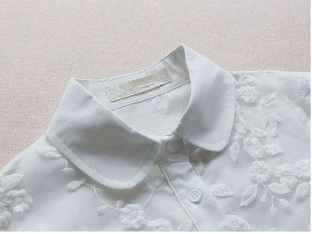 Короткие женские блузки белого цвета 2021 модные с цветочной вышивкой Детская