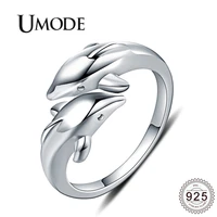 umode double dolphin 925 silver sterling rings for women open adjustable rings silver party wedding cute fine jewellery ulr0409