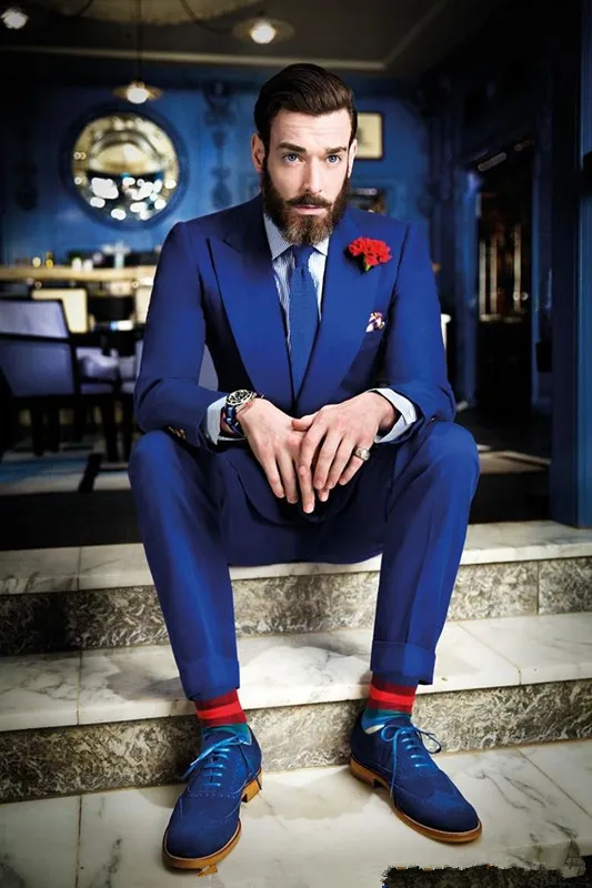 

Custom Made High Quality Royal Blue Groom Tuxedos Slim Fit Shawl Lapel Three Pieces Men Wedding Party Suits ( jacket+Pant+tie)