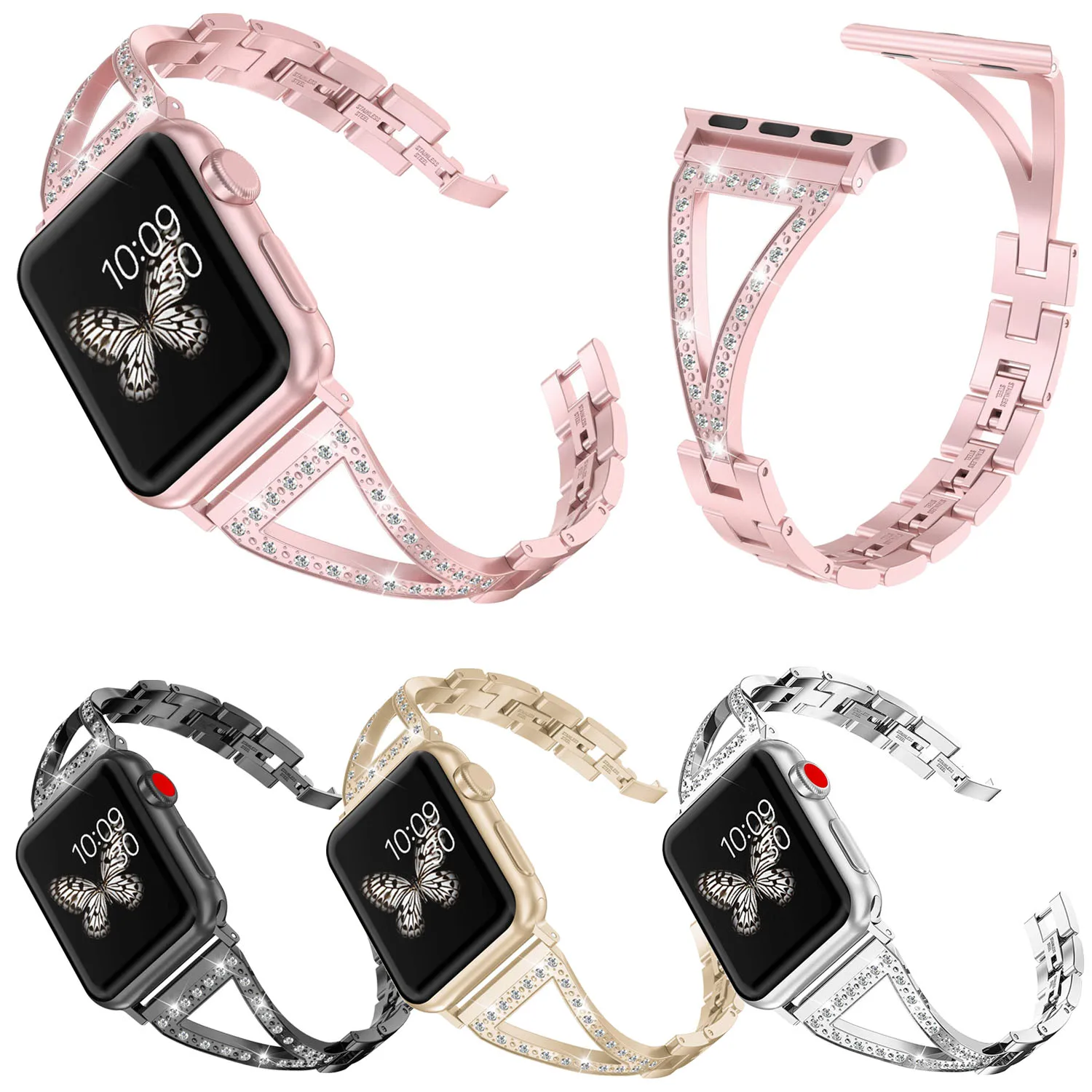 Браслет женский из нержавеющей стали с кристаллами ремешок для Apple Watch Series 1 2 3 4 Band