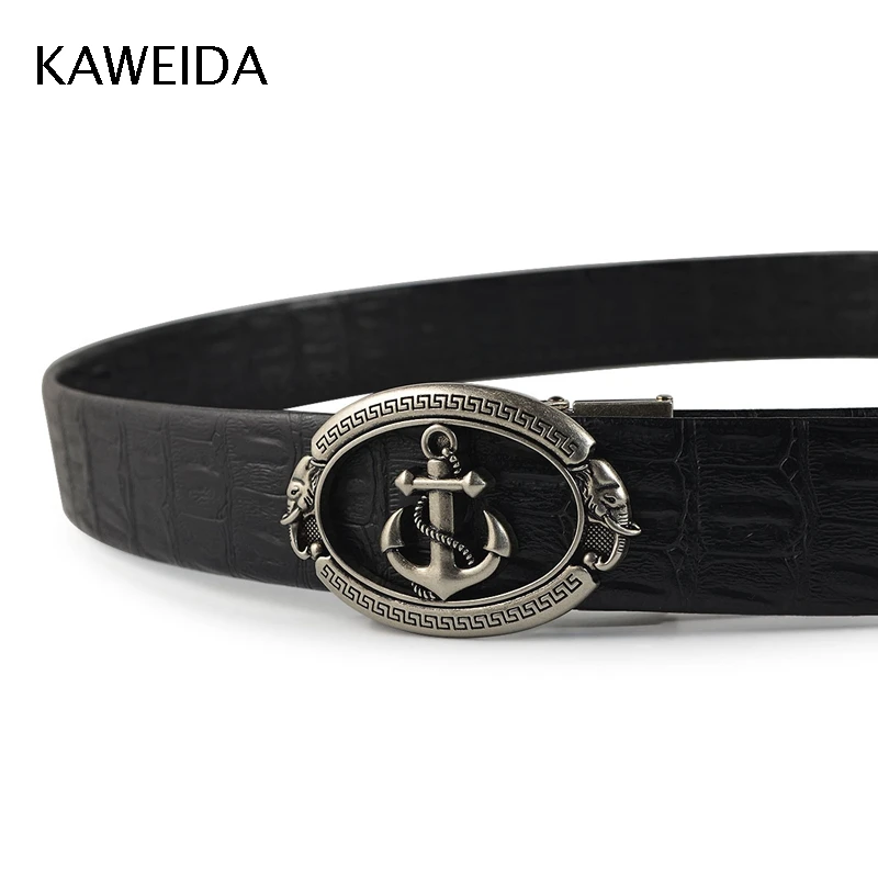 

KAWEIDA 2018 Designer Belts High Quality Men Fashion Luxury Gold Anchor Automatic Buckle Leather Waist Belt for Jeans Kemer riem