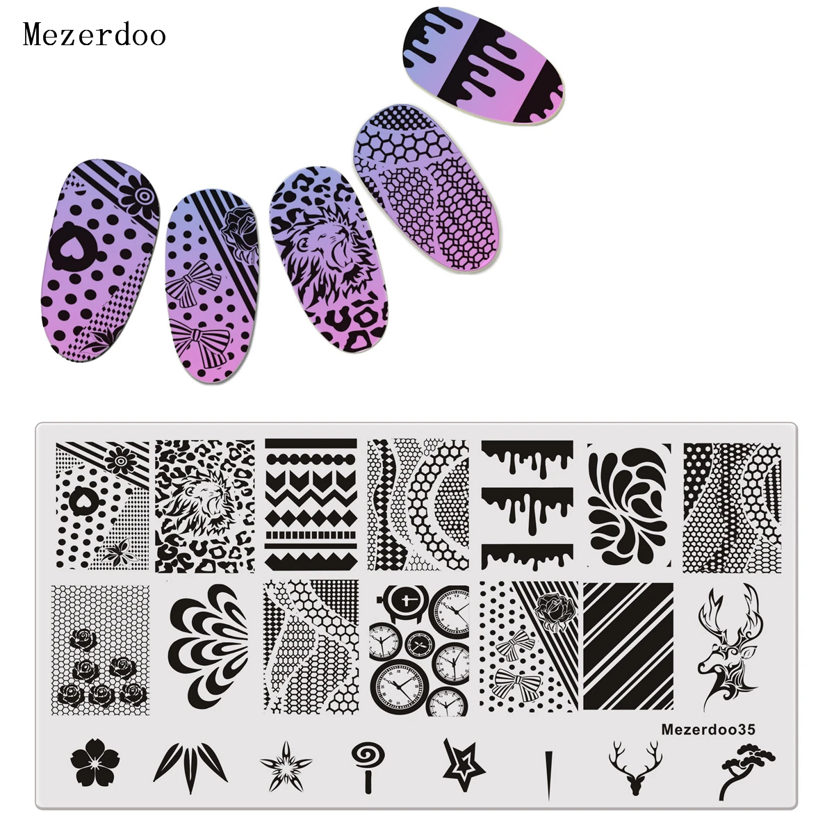 Прямоугольная форма для дизайна ногтей в виде животных 12*6 см штамп узор розового