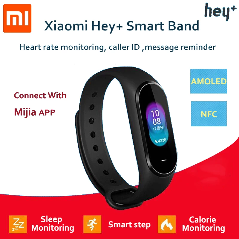 Смарт часы Xiaomi Hey Plus Smartband умные с цветным AMOLED экраном 0 95 дюйма встроенным