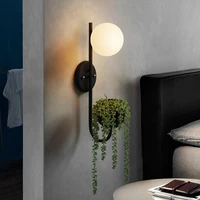 nordic new designer retro bedroom glass ball plant decoration led wall lamp bedside restaurant wall light fixtures free shipping