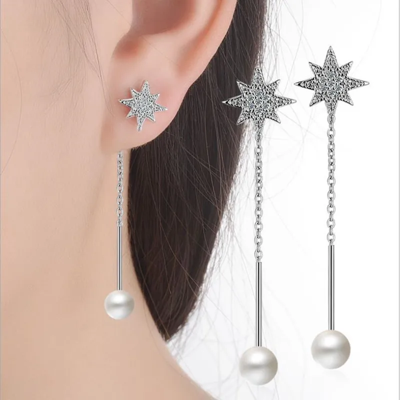 Женские длинные серьги кисточки TJP сережки с жемчугом и кристаллами высокое