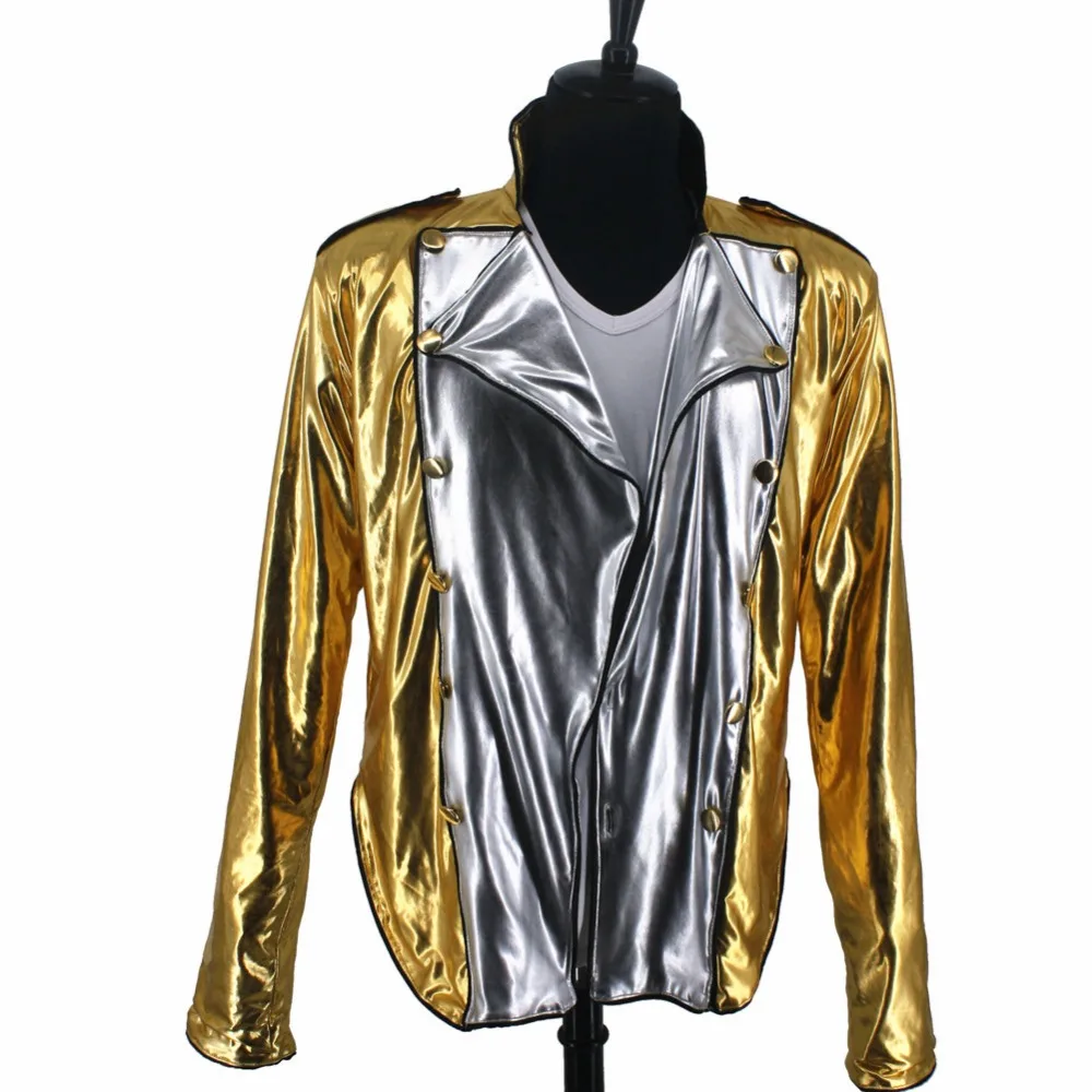 Редкий MJ Майкл Джексон история плохой Золотой спандекс двубортный тканый пиджак