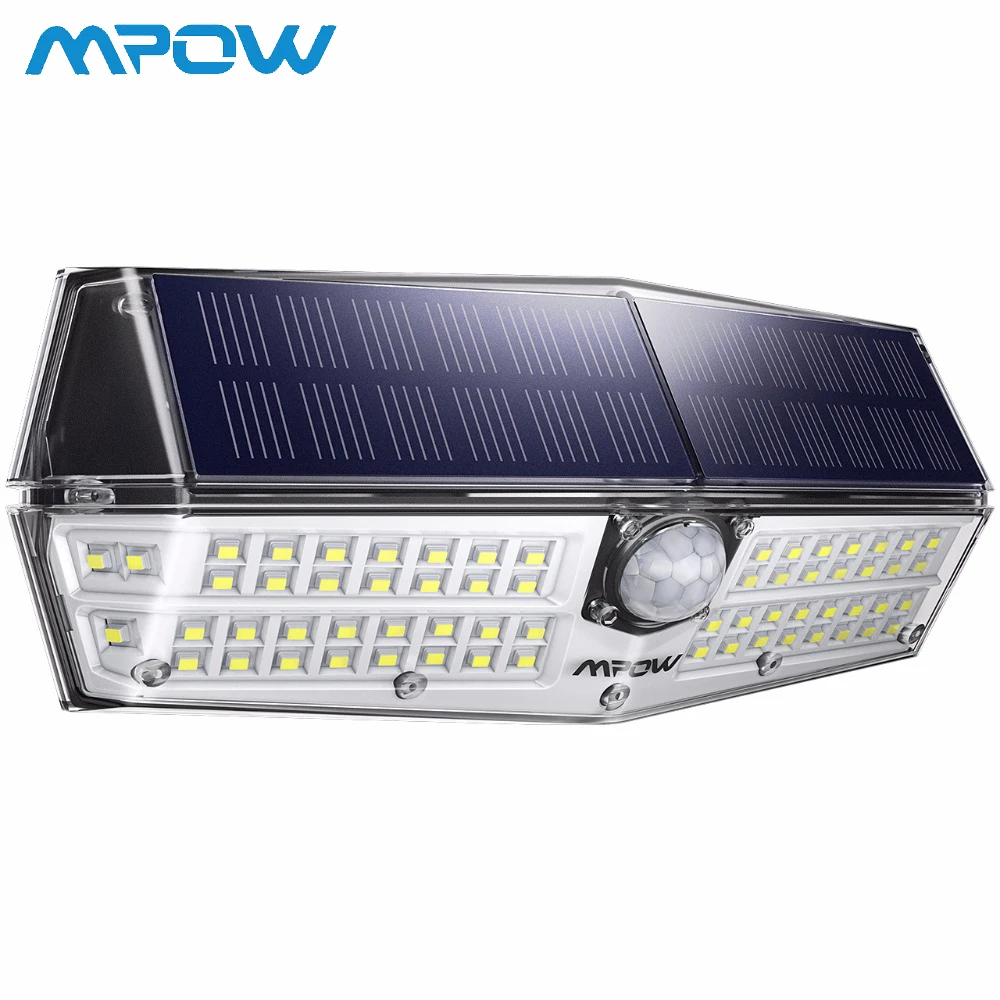 Mpow CD174 яркий светильник ing на солнечной батарее, светильник с датчиком движения 66 Вт, 66 светодиодный светильник на солнечной панели, 3 регулируемых светильника, модель наружной лампы