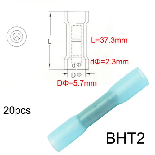 BHT2 20PCS BHT0.5 BHT1 BHT2 BHT5 термоусадочный водонепроницаемый Средний разъем терминал нейлон латунь терминал 20 шт. BHT Храповые плоскогубцы - Цвет: BHT2 20PCS