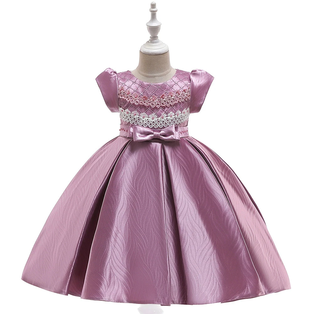 MQATZ Satin Lace Girl Dress Wicker Embossed Flower Baby Party Ball Gown Bow Kids Dresses Birthday Princess 4-13 Years | Детская одежда