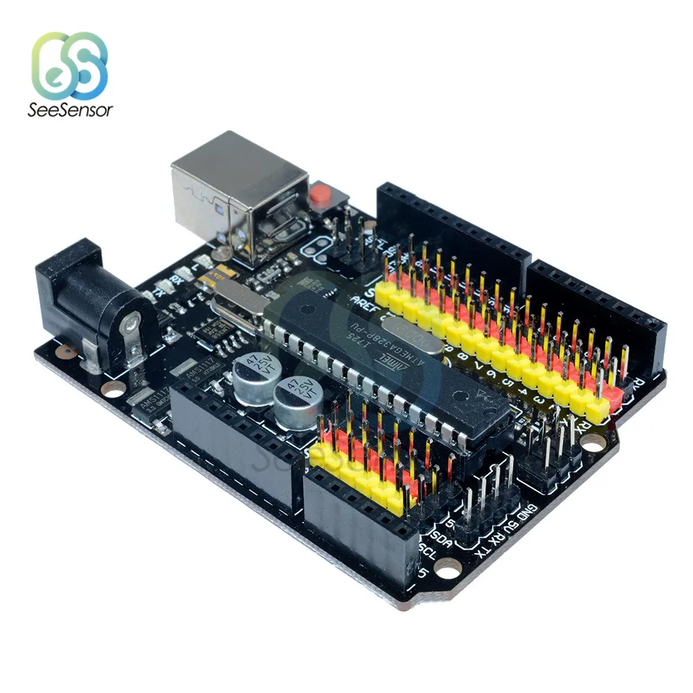 Для Arduino UNO R3 PLUS Sensor I/O Shield Atmega328P Atmega16U2 многофункциональная макетная плата