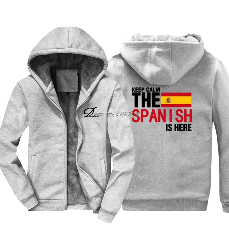 gray Keep Calm Fear The Spanish Is Here толстовка мужские куртки-новинки мужские хлопковые утепленные толстовки Испанский флаг Топы Harajuku уличная одежда - Цвет: gray