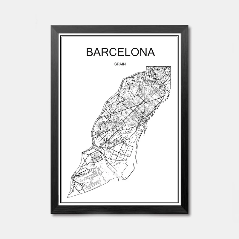 Barcelona Карта всемирно известных городов абстрактное плакат искусство крафт-бумажный постер для бара/Кафе Ретро Эскиз художественное оформление роспись Наклейка на стену 42x30 см - Цвет: Barcelona
