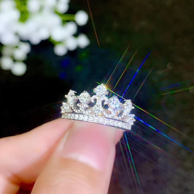 Женское кольцо с муассанитом и короной для молодой девушки 5 шт. серебряное