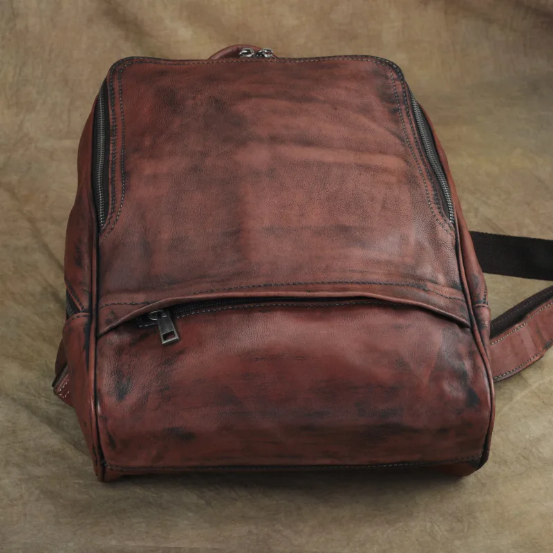 Nesitu High Quality New A4 Vintage Red Brown Genuine Leather Women's Backpack Female Girl Lady Travel Bags M002