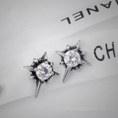 

Fashion cool eco-friendly anti allergy titanium Steel cz earrings and cross fashion personality