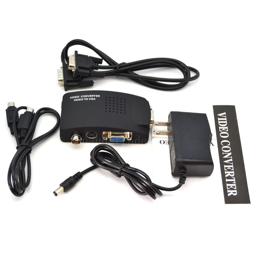 Ssriver ТВ BNC композитный S-Video VGA в к ПК ЖК-дисплей Out конвертер адаптер Box Black |