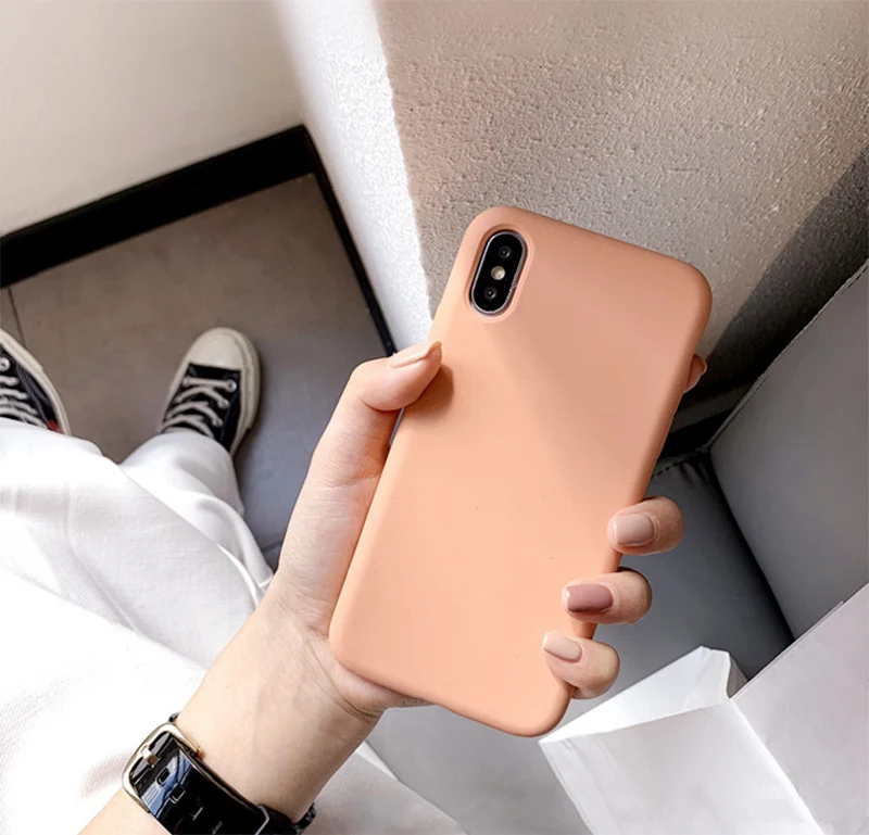 Чистый цвет для IPhone X Xs XR Max защитный чехол мобильного телефона iPhone7 8 6s Plus Pinky color