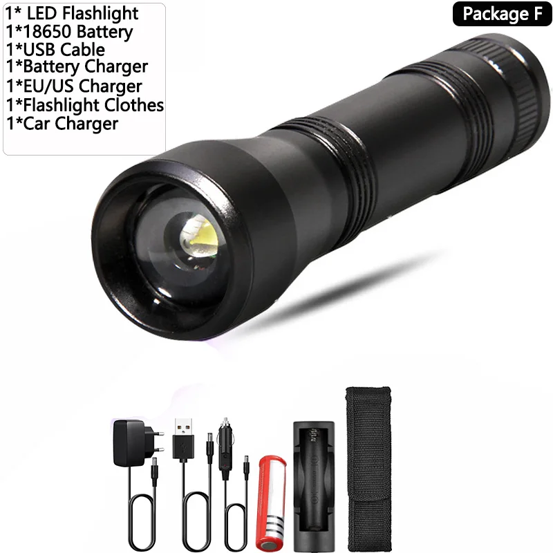 Package F Светодиодный УФ фонарик светильник UV светильник L2/T6 белый светильник светодиодный фонарь светильник 5 Режим Масштабируемые 395nm ультрафиолетовый светильник черный светильник по 18650 Батарея - Испускаемый цвет: Package F